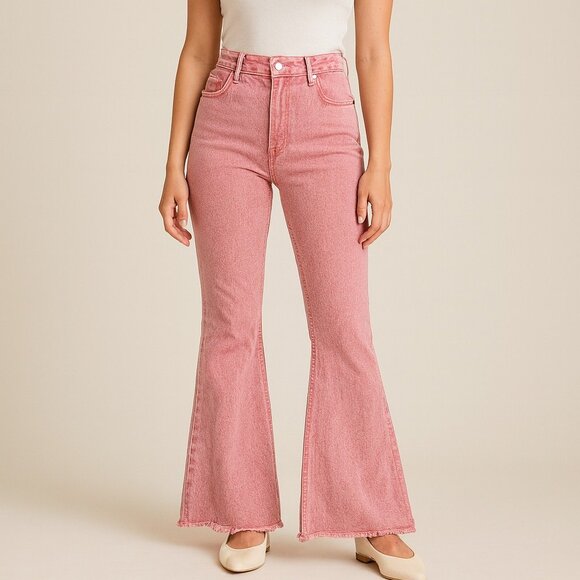 Wisteria Lane Pink Flare Jeans NWT Size Large High Waisted Stretch Denim Retro - Picture 1 of 11